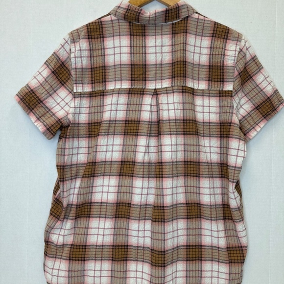 Orvis Plaid Button-Up Short Sleeve Shirt – Pink, Brown & White – Size Large - Picture 2 of 11